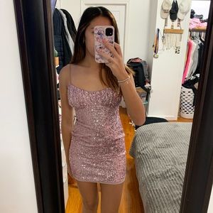 cute pink sequins mini dress